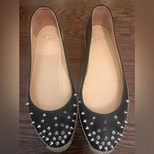 Christian Louboutin size 40 black leather espadrilles with silver spike studs